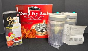 LL-BR - Kitchen Gadget Mixed Lot - Masterbuilt Deep Fry Rack, Quick Chop & Vacuum Containers