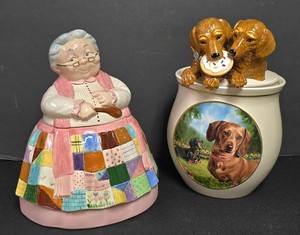 LL-BR - Cookie Jars - Bradford Exchange Grandma Bank & Dachshund Cookie Jar (Lot of 2)