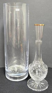 LL-BR - Crystal Vase Pair Demizi Mouth Blown & Signed Gold Trim