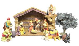 LL-BR - Nativity Set Ceramic Figures With Stable
