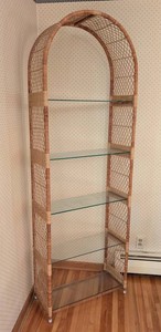 DR - Wicker Bookcase - Vintage Rattan Arch Shelf