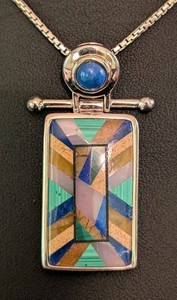 DR - Sterling Silver Gemstone Inlay Pendant Necklace - Whitney Kelly WK 925