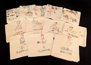 SR - Vintage Embroidered Dish Towels (Lot of 12)
