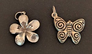 DR - Sterling Silver Flower & Butterfly Pendants Pair