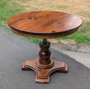 G - Vintage Dining Table - Round Wood Pedestal Table