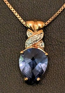DR - Sterling Silver Necklace Gold Tone CZ Pendant 18 in