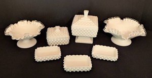 SR - Vintage Hobnail Milk Glass Dishes (Lot of 7)