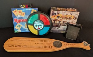 SR - Board Games Mixed Lot - Simon, Rummikub, Cheers Trivia & Cribbage Board