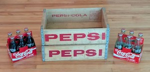 LR - Pepsi Wood Crates & Coca-Cola Classic Bottles Mixed Lot