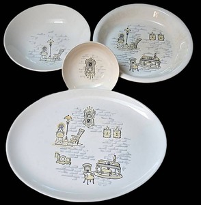 Vintage Serving Dish Set 4-Piece Platter, Pie Plate & Bowls