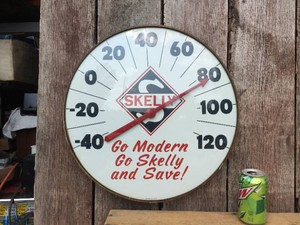 Vintage SKELLY - Convex Glass Thermometer - 18 14 Nice