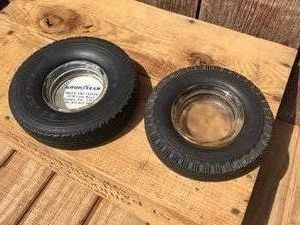 (2) Vintage Advertiser GOODYEAR TIRE - RubberGlass Ashtrays