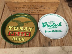 Vintage YUSAY PILSEN BEER  GROLSCH BEER - Metal Trays