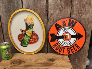 Vintage SQUIRT - A&W ROOT BEER - Tin TraySign