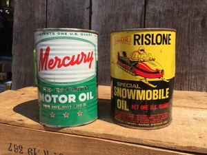 Vintage MERCURY  RISLONE SNOWMOBILE - Metal Quart Cans