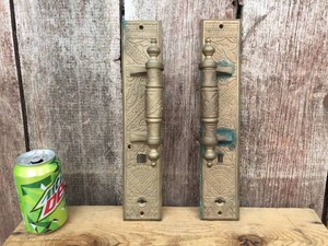 Vintage Pair - ornate Brass Door Handles - 2 34 x 13 Plates