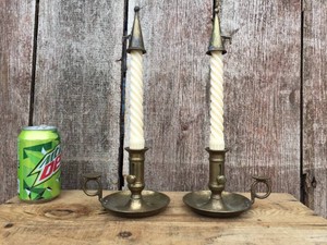 Vintage Pair Brass ChambersticksCandlesticks with Ejector  Corresponding Snuffers