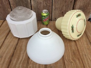 (3) Classic MCM-ish WhiteCustard Glass Lamp Shades - Good