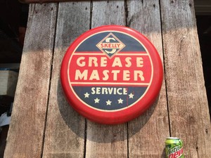 Very Vintage SKELLY GREASE MASTER Service - Round Pressed Button Style Sign