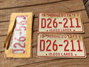 (2) Pair 1977 Minnesota License Plates - Appear NOSShelf Wear