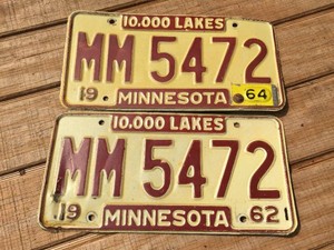 Pair 1962 Minnesota License Plates
