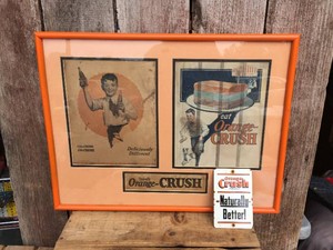 Vintage Framed ORANGE CRUSH Soda Ads  Porcelain Sign