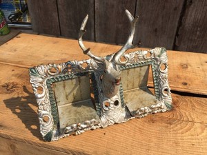 Antique Brass STAG Double Inkwell Holder