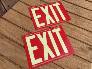 (2) Metal Glow-In-The-Dark Exit Signs 11 x 8 12