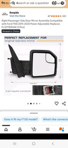 Passenger Mirror - Fits Ford F150 2015-2020
