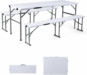Nice C 6 Folding Portable Picnic Table Set with 2 Benches