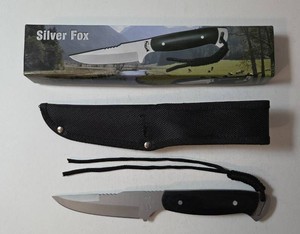 Silver Fox 9 Overall Matte Blade Hunting Knife - new in box.&nbsp Black Wood Handle, Nylon Sheath.