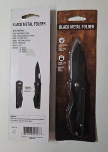 2 - Black Metal Folder Knife.   Stainless Steel Blade with Black Oxide Coating and with Frame Lock Safety - new in packaging
