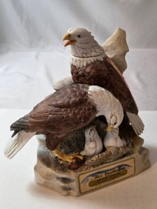 Ski Country Old Eastern Birth of Freedom Decanter with 2 Adult Eagles and 2 Baby Eagles.  Kentucky Straight Bourbon Whiskey Decanter is empty.  Decanter is 9 tall x 8 wide.