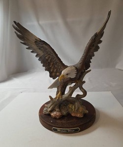 Majestic Wings Bald Eagle Porcelain Eagle Statue on Pedestal.  12T x 10W