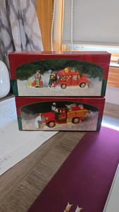 Porecelain Family with Station Wagon & Plow Truck Figurines
