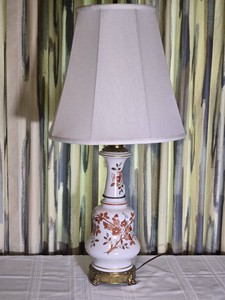 Floral Porcelain Table Lamp with Brass-Tone Base