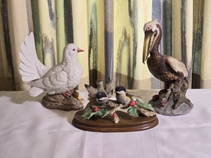 Porcelain Bird Figurine Collection with Gorham Dove, Chickadees and Pelican