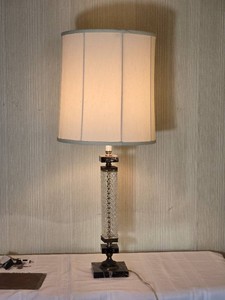 Cut Crystal Column Table Lamp with Black Marble Accents