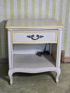 French Provincial One Drawer Nightstand in Cream and Yellow