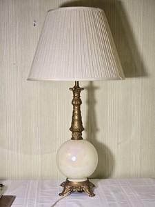 Vintage Opalescent Glass Globe Table Lamp with Ornate Brass Tone Base