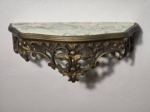 Ornate Gilt Metal Wall Shelf with  Marble Top