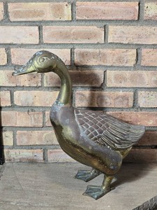 Large Brass Tone Goose Sculpture