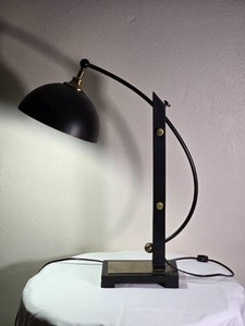 Mid Century Modern Black and Brass Adjustable Arc Desk Lamp