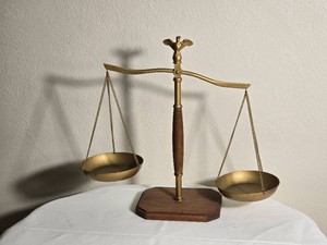 Vintage Brass Balance Scale with Wood Base