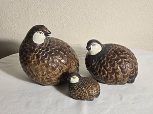 Ceramic Quail Family Figurine Set, Three Pieces