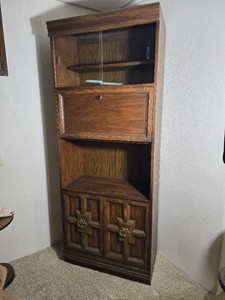 Vintage Wood Secretary Bookcase with Glass Display