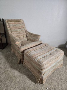 Vintage Upholstered Armchair and Ottoman