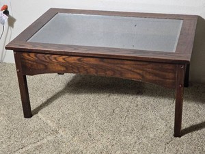 Oak Tone Glass Insert Coffee Table
