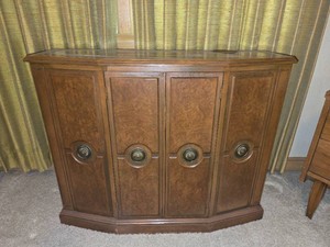 Burled Wood Four Door Console Cabinet
