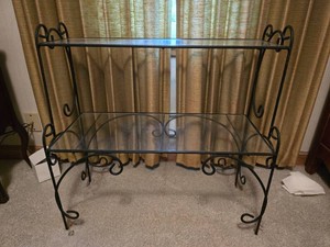 Scrolled Wrought Iron Two Tier Glass Console